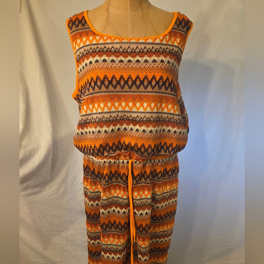 Orange Patterned Sleeveless Jumpsuit